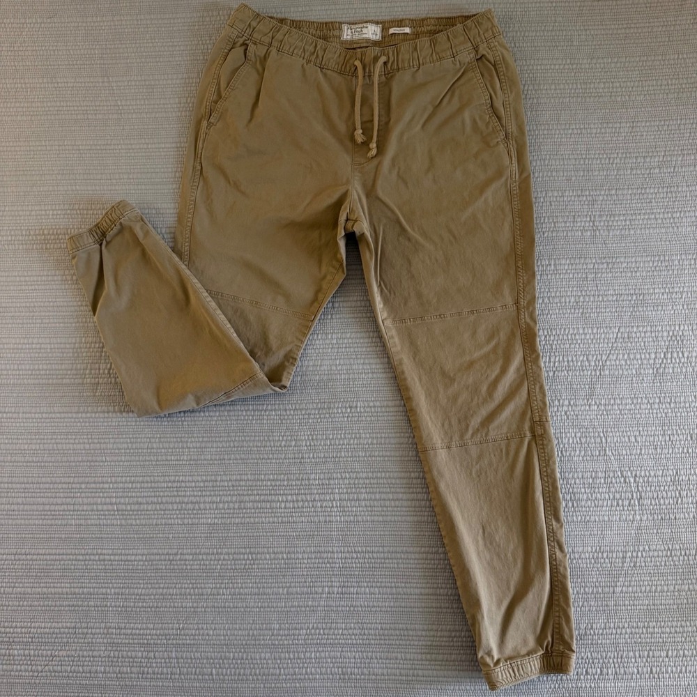 Abercrombie & Fitch‎ Mens Stretch Jogger Pants Khaki Tan Elastic Waist Size L